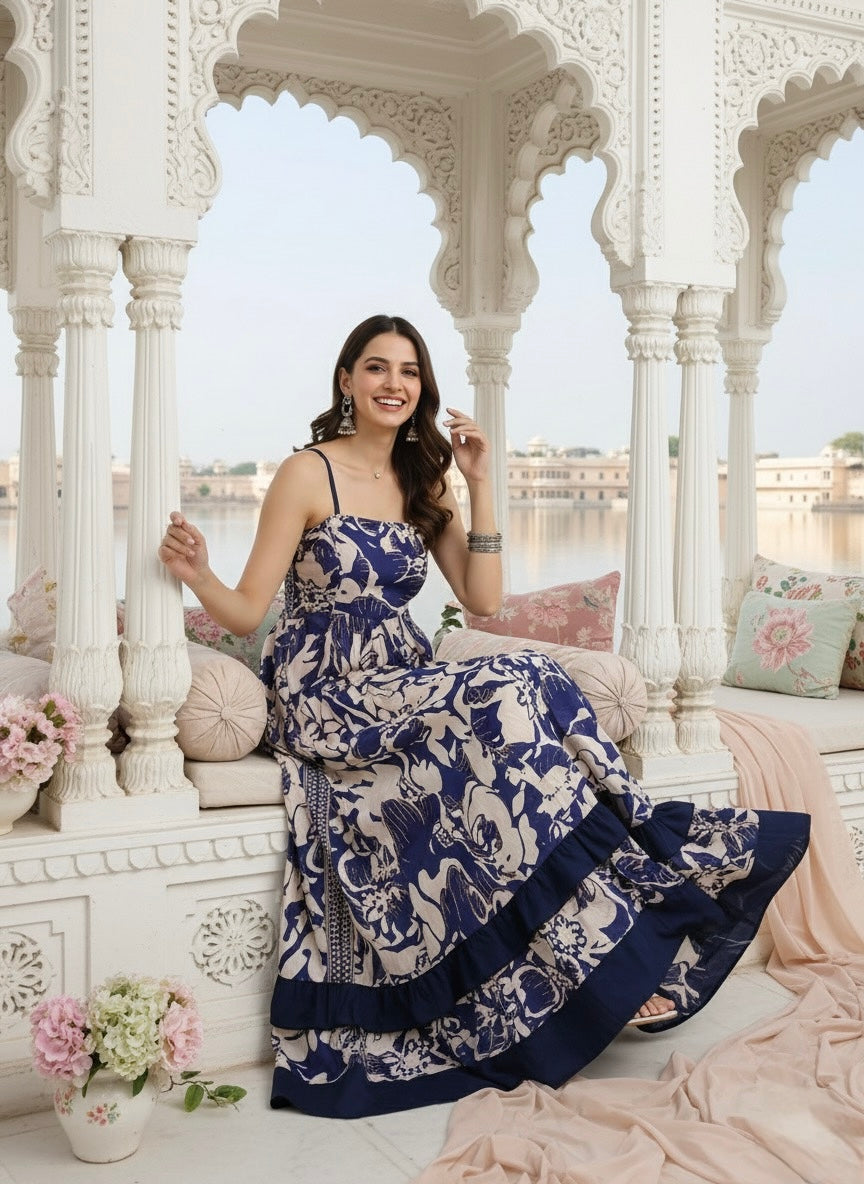 The Moonlit Petal Cotton Maxi Dress