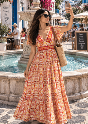 V Neck Cotton Long Dress -     Tangerine Trails 🍂
