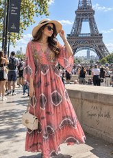 🌷Hand Embroidered Kaftan Maxi Dress in Rosé Wanderlust