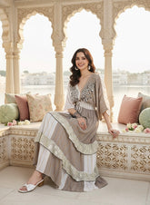 Embroidery Hand Work Bell Sleeves Front Boho Printed Maxi Dress - Desert Bloom