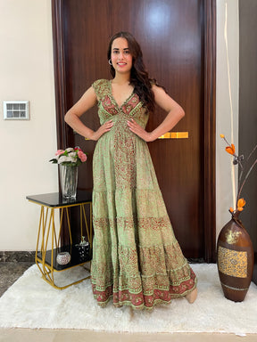 Classic Charm Boho Printed Maxi Dress - Emerald Essence