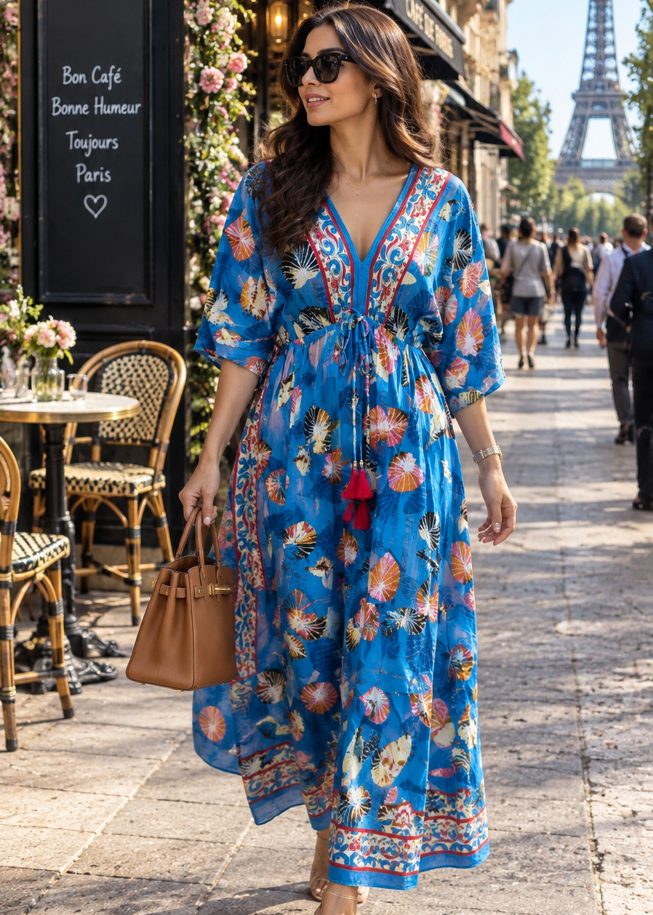 Kaftan Pattern Lurex Maxi Dress in    Lumière Blue