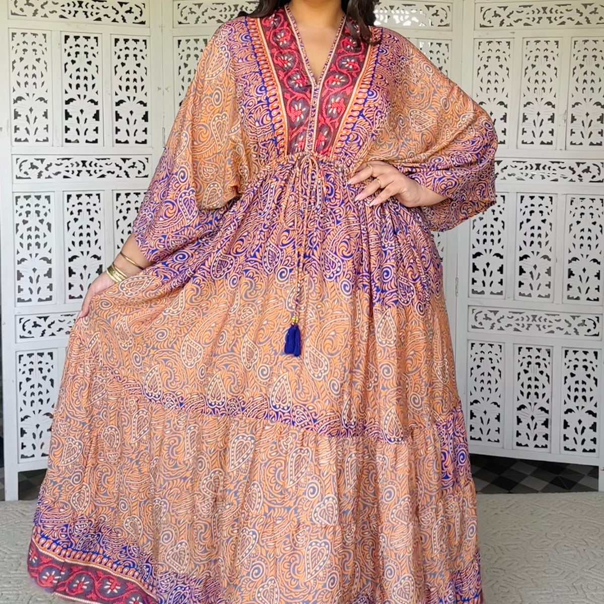 Buy Cottinfab Multicolor Abstract Print Kaftan Maxi Dress for Women's  Online @ Tata CLiQ