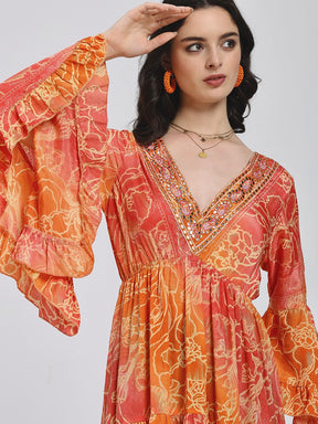 Ruffle Sleeves Boho Maxi Dress- Tangerine Light