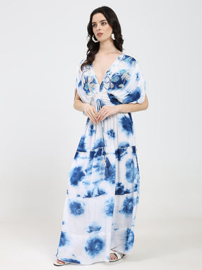 Balloon Pattern Embroidery Boho Printed Hand Work Maxi Dress -Sky High