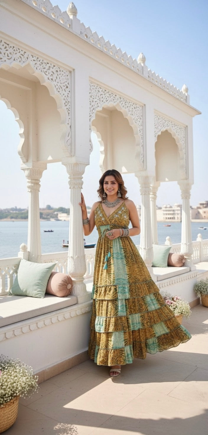 Double Drama Boho Maxi Dress - Blue