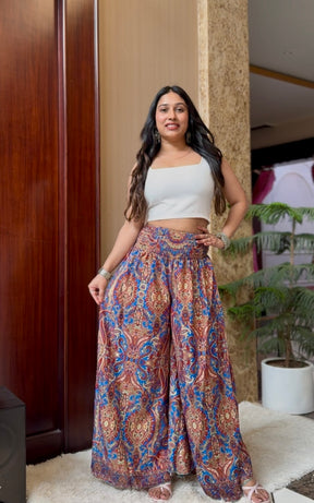 Ruched Belt Boho Printed Trouser