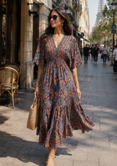 Boho Printed Kaftan Maxi Dress in     Rust & River