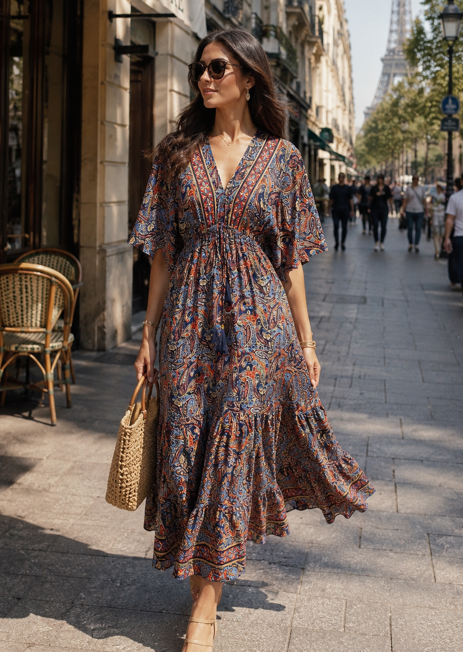 Boho Printed Kaftan Maxi Dress in     Rust & River