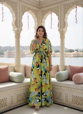 Balloon Pattern Boho Printed Maxi Dress - Vibrant Parrot Green