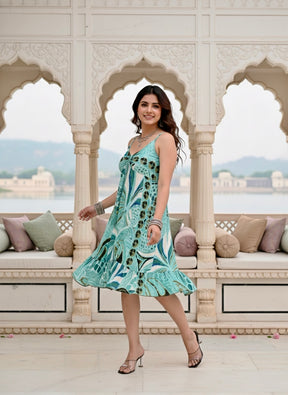 Ruched Bust Boho Printed Short Dress - Seaside allure