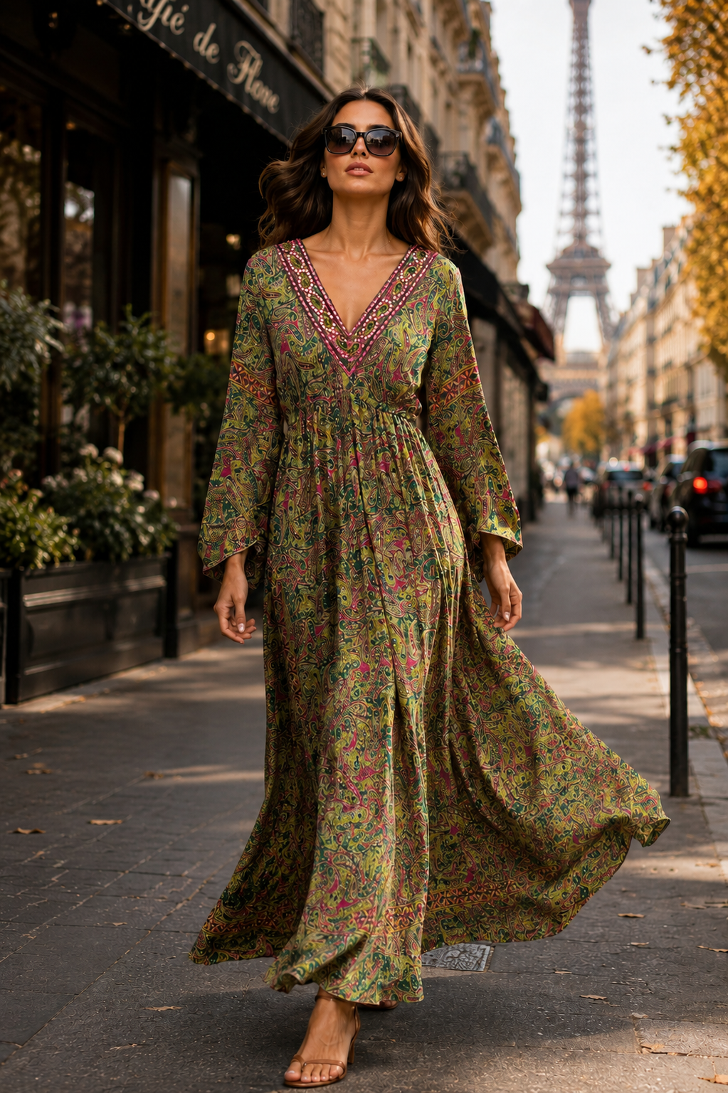 Ruffle Sleeves Boho Maxi Dress- Emerald Étoile