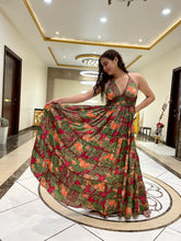 Halter Neck Multi Panel Boho printed Maxi Dress In Red and Green