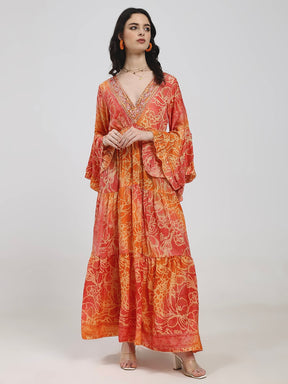 Ruffle Sleeves Boho Maxi Dress- Tangerine Light