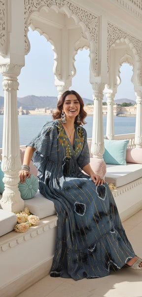 Boho Butterfly Bloom Maxi Dress - Grey