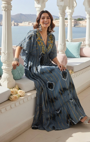 Boho Butterfly Bloom Maxi Dress - Grey