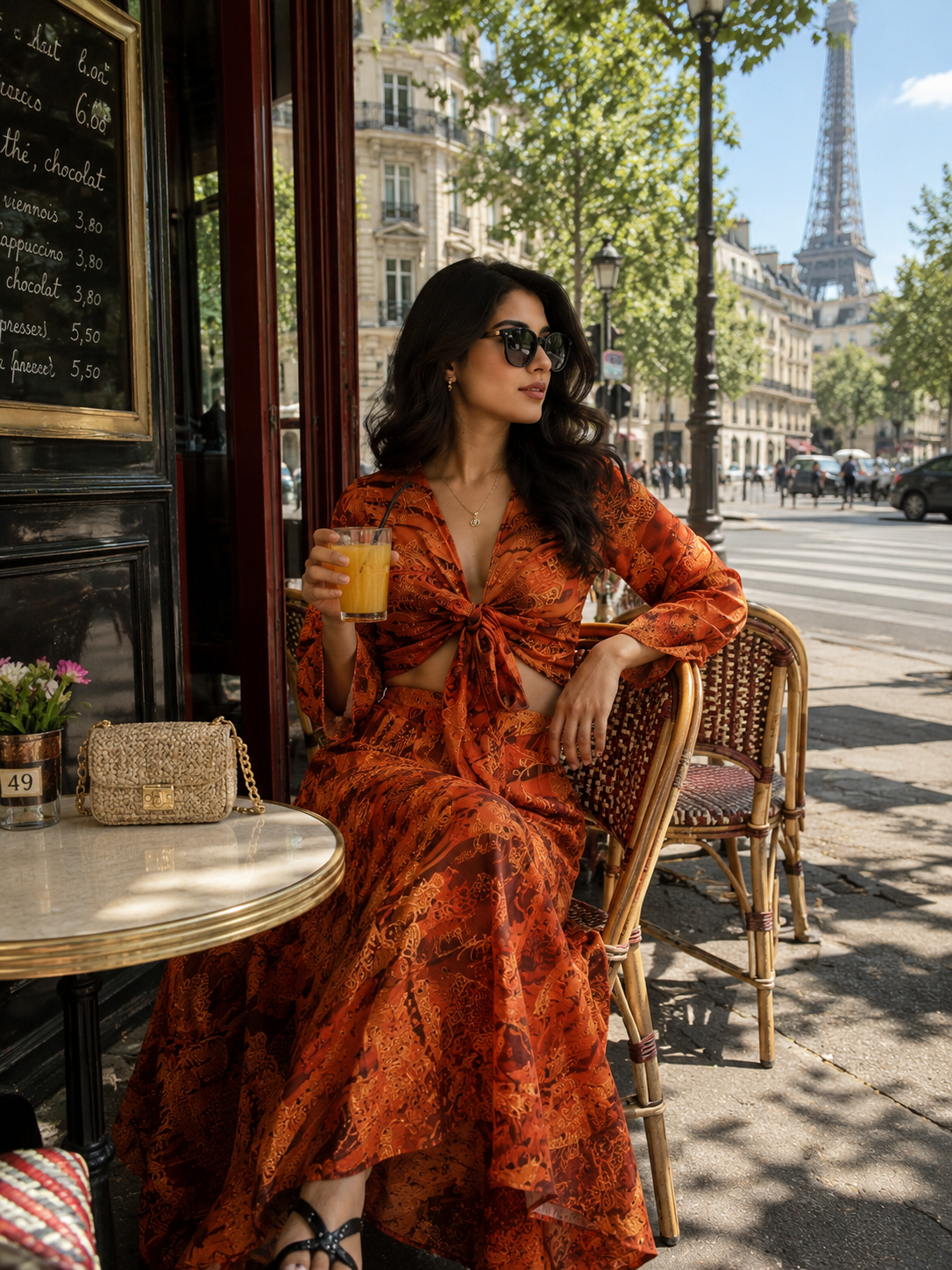 Wrap Top Boho Printed Co-ord Set in Burnt Sienna