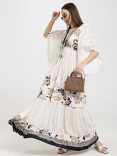 Criss Cross Boho Printed Embroidered Hand Work Butterfly sleeves maxi dress in Whispering Fern