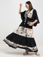 Criss Cross Boho Printed Embroidered Hand Work Butterfly sleeves maxi dress in Dusky Fleur