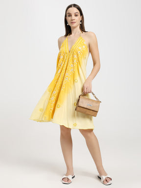 Embroidery work Short Tie Back Backless Maxi Dress - Sunlight Blossom