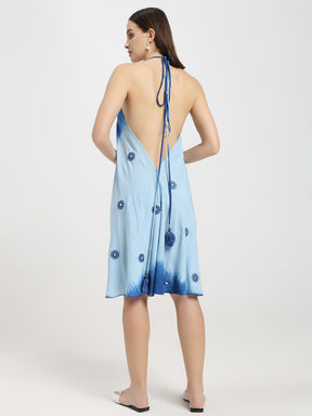 Embroidery work Short Tie Back Backless Maxi Dress - Ocean Bloom