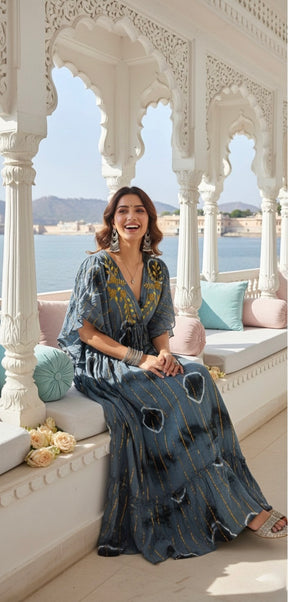 Boho Butterfly Bloom Maxi Dress - Grey