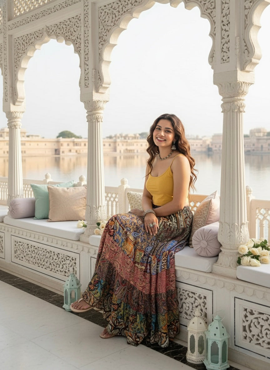 🔥Trending - Multi Panel Boho Printed  Long Skirt - Chromatic Nightfall