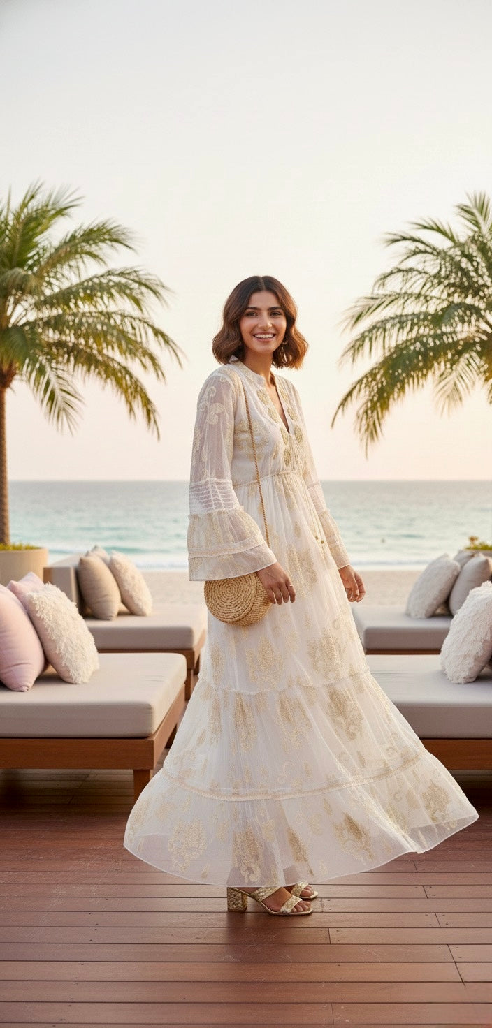 Ivory Luxe Embroidered Maxi