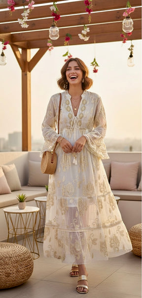 Ivory Luxe Embroidered Maxi