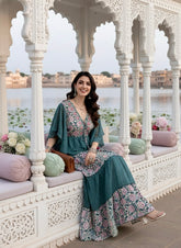 Boho Printed Embroidery Hand Work Butterfly sleeves maxi dress in Mystic Meadow