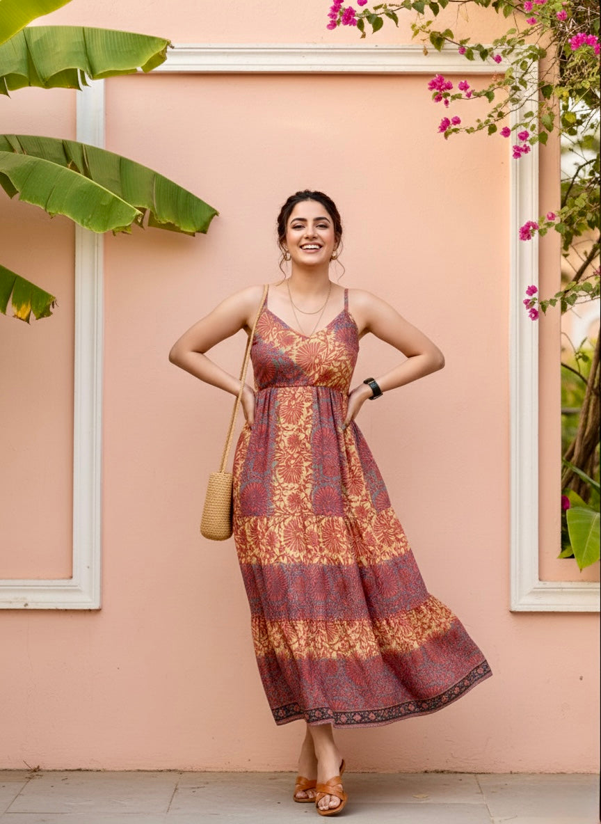 ⬆️Rising - Two shade ruffle hem midi dress- SmisingBee