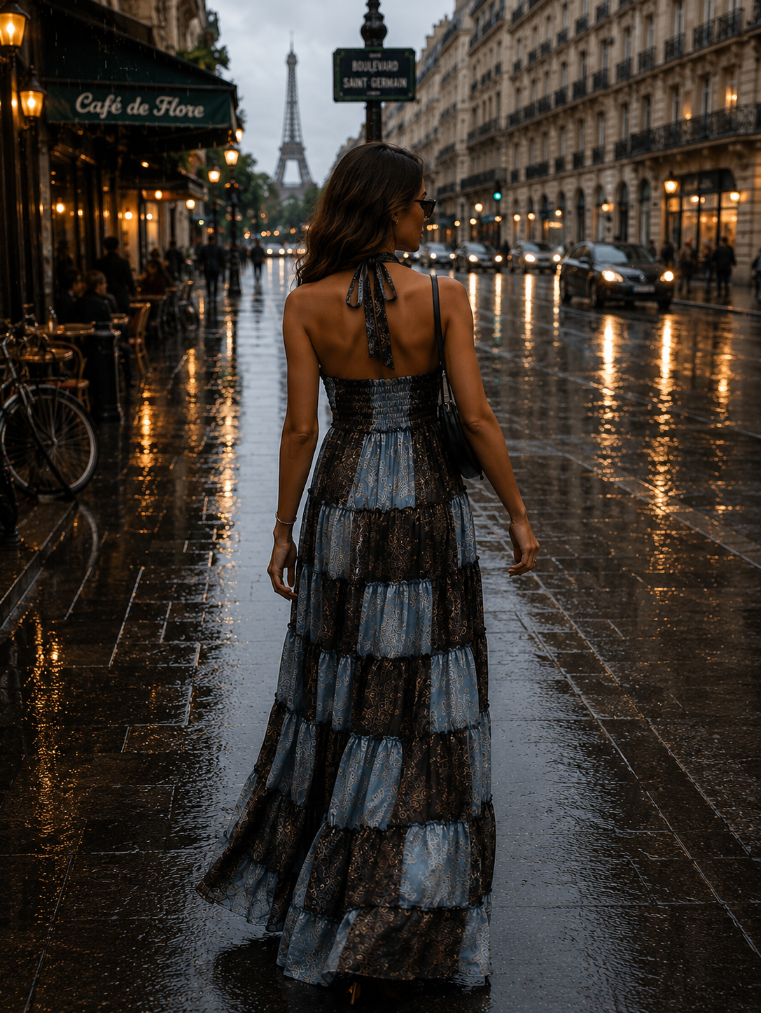 Halter Neck Multi Panel Boho printed Maxi Dress in Boheme Eclipse