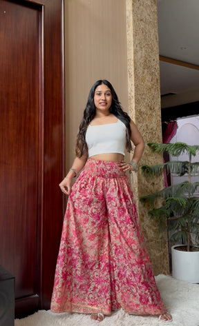 Ruched Belt Boho Printed Trouser - Pink Blush