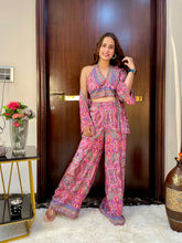 Boho Printed Bell Sleeves Kimono Coordinate Set - Rosy Blush