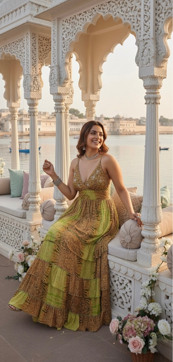 Double Drama Boho Maxi Dress - Lime