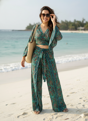 ⭐️Best Seller -Boho Printed Wrap Trouser  - Moss Majesty(TROUSER ONLY)
