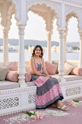 Blush and Black Elegance Long Dress