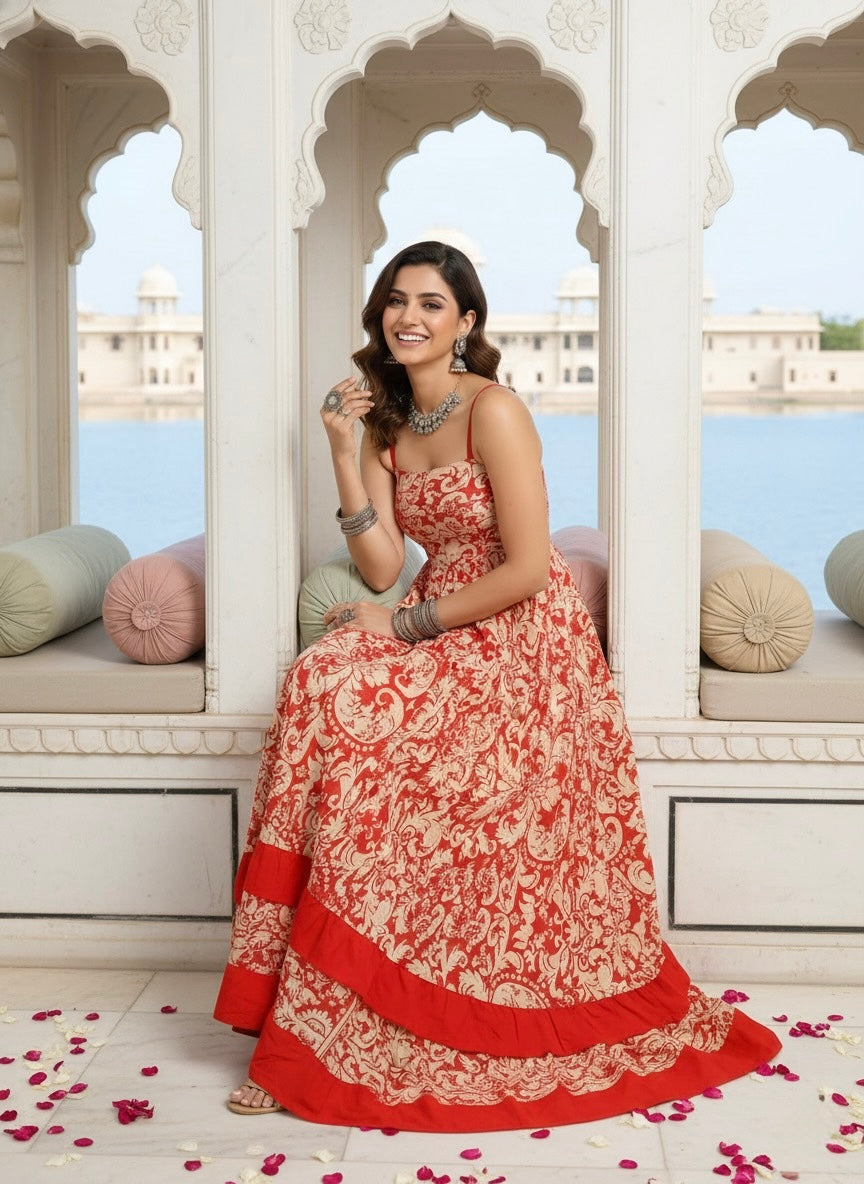 Vintage Flame Cotton Maxi Dress