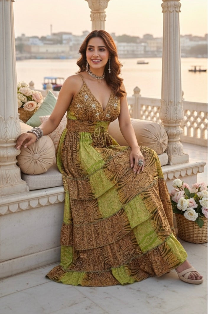 Double Drama Boho Maxi Dress - Lime