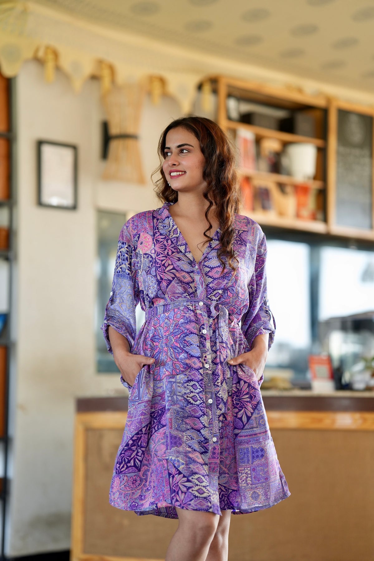 Boho Printed Shirt Dress - Mauve Mist