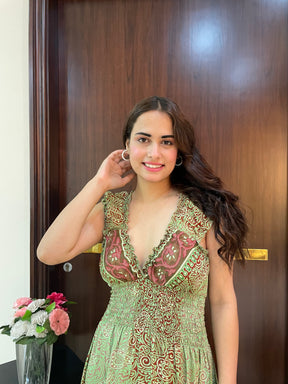 Classic Charm Boho Printed Maxi Dress - Emerald Essence