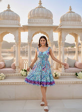 Flair Hem Boho Printed Short Dress - Sky Dreams