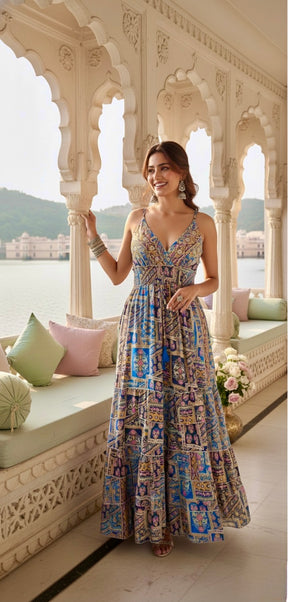 Ocean Muse Boho Maxi Dress - Blue