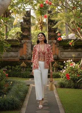 Kimono and Halter Set Crimson Cloud