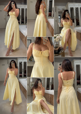 Butter Yellow Corset Midi Dress