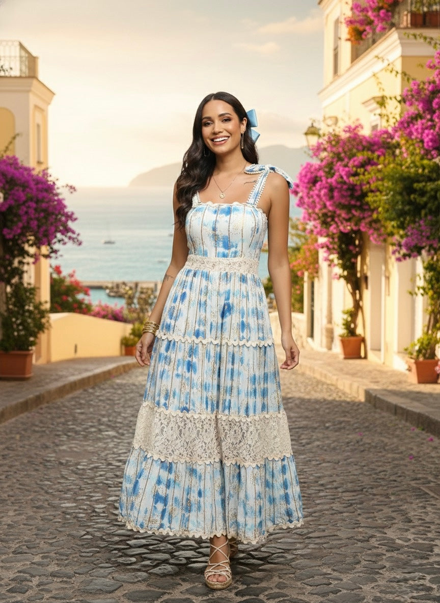 Tie-Dye  Ocean Whisper Boho Maxi Dress