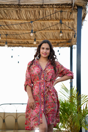 Boho Printed Shirt Dress - Rosy Fusion