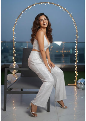 Dazzling Sequin White Pants Co-ord Set