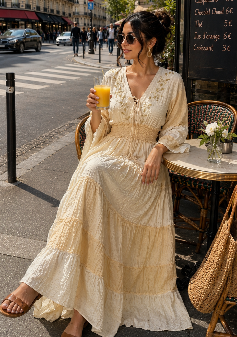 Embroidery Hand Work Bell Sleeves Maxi Dress -     Ivory Serenity