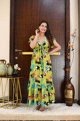 Tied-up Wanderlust Maxi Dress - Bird- Parrot Paradise